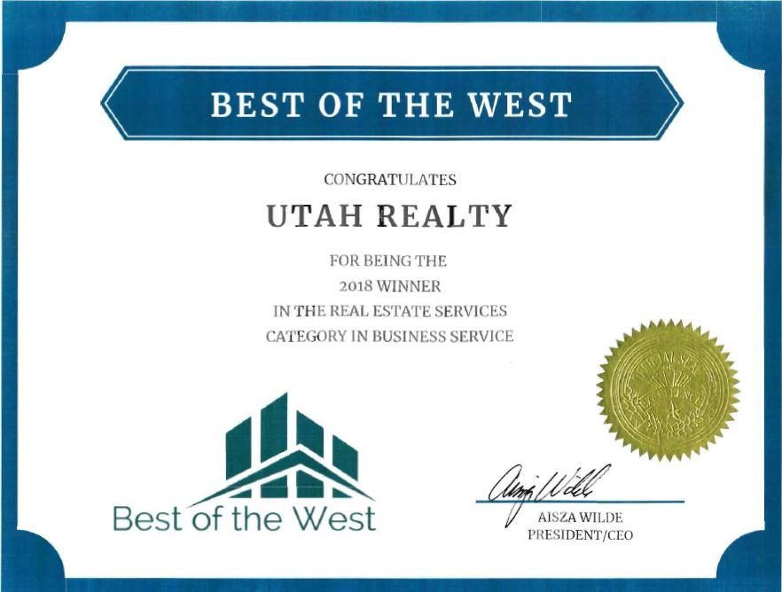 Best of the West Award Utah Realty